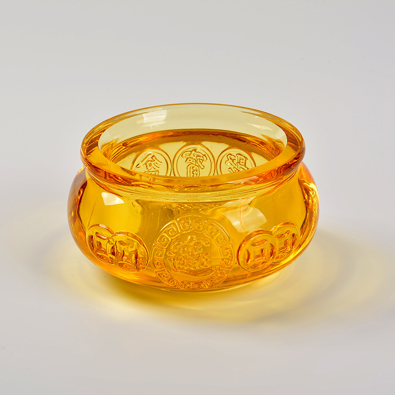 Decoración del hogar chino de vidrio esmaltado conjunto de realocamiento para atraer la fortuna regalo de cristal dorado ornamentos de cuenca