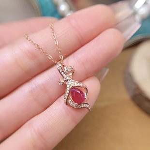 New natural ruby pendant S925 silver inlaid main stone 5*7mm Joker net red explosions women's jewelry wholesale