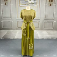 Женский костюм для похудения больших размеров Miyake, плиссированный пуловер, плиссированные брюки, модное платье из двух предметов в курортном стиле