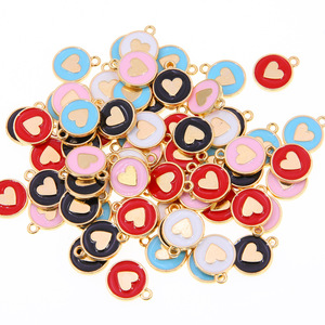 10pcs Multicolor alloy love pendant drops of nectarine heart love diy accessories double-sided single circle necklace bracelet earrings 12mm