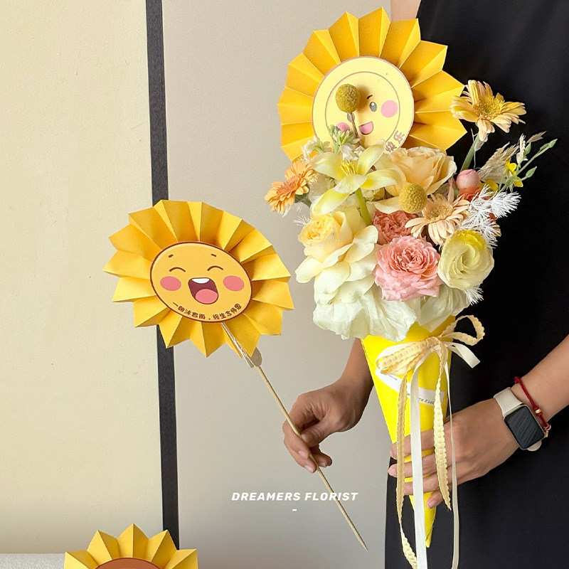 Feliz día del maestro sonriente girasol tarjeta de flores tarjeta de regalo para maestros materiales floral DIY al por mayor