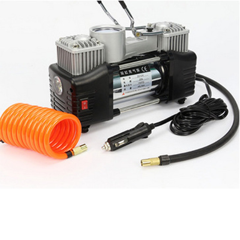 汽车车载双杠充气泵 大功率双缸金属打气泵充气机车用打气筒