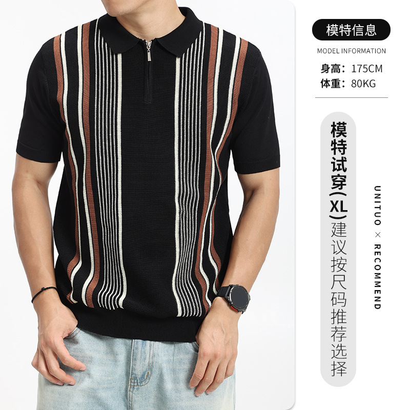 Hombre viejo dinero de punto de hielo polo camiseta de manga corta hombre de negocios casual camiseta de verano chaqueta de hombre