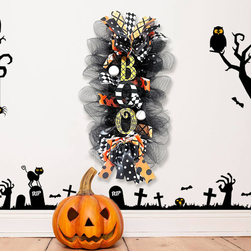 国境を越えたハロウィーン花輪門掛花輪鬼節スリルカボチャ花輪門牌庭装飾ストラップ|undefined