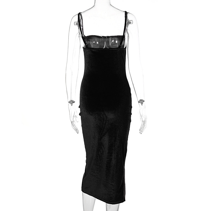 European And American Foreign Trade Cross-Border 2025 Summer New Sexy Slim Fit Slit Velvet Strap Party Dress For Women_ecoleips.com