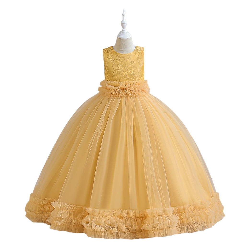 Amazon nuevo vestido de niña de las flores vestido largo vestido de novia de las niñas bordado malla princesa pettiskirt vestido de los niños
