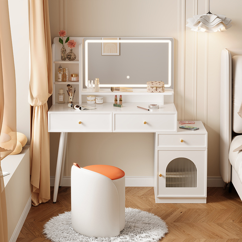 Comodador de estilo francés de estilo crema dormitorio simple y moderno hogar pequeño gabinete de maquillaje con lámpara LDE