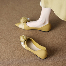 833-388惠东县大岭鞋惠州女鞋黄色内增高春款单鞋女尖头平底鞋子