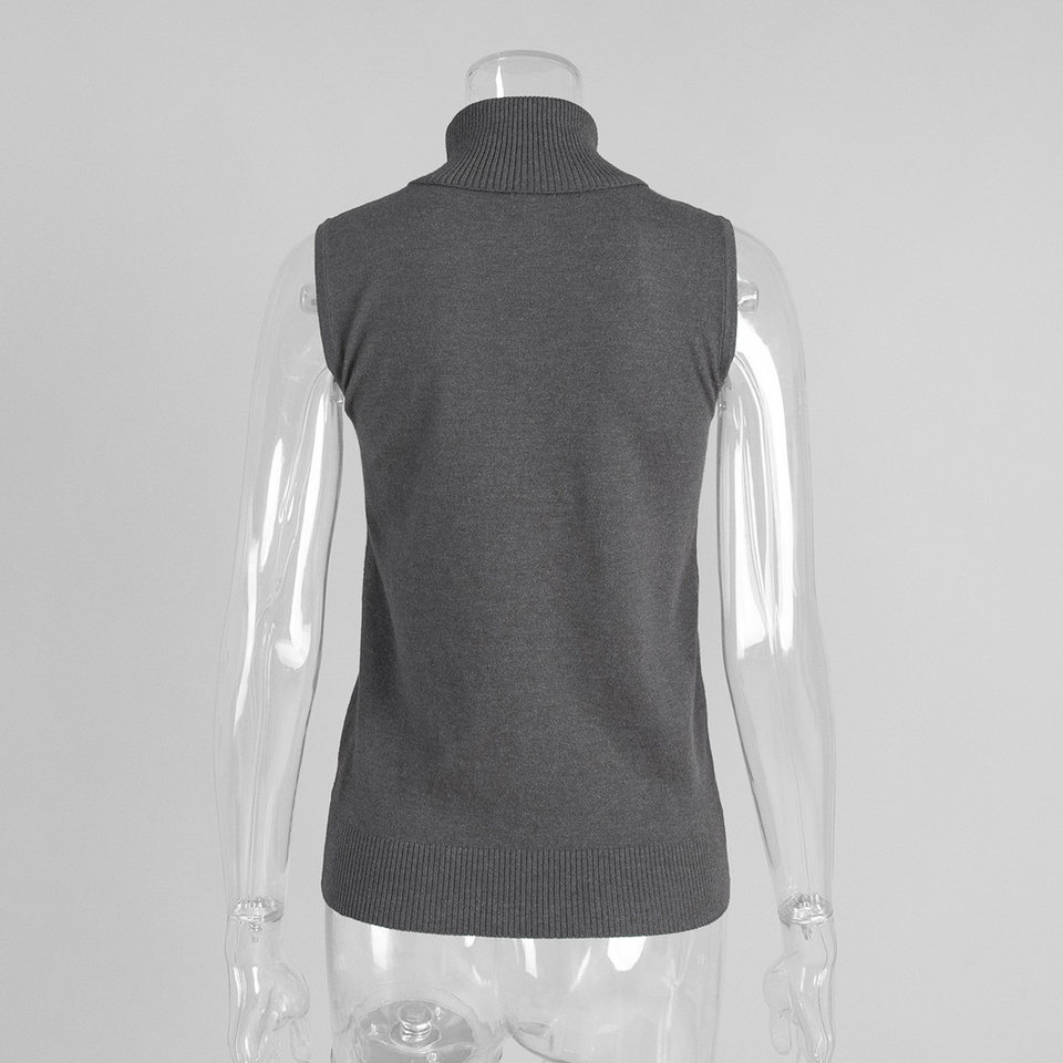 Bộ áo len dệt kim nữ cổ cao không tay kèm áo cardigan dáng suông — Áo vest màu nâu, Áo vest màu xám đậm, áo vest màu vàng, áo vest màu xanh chi tiết 40