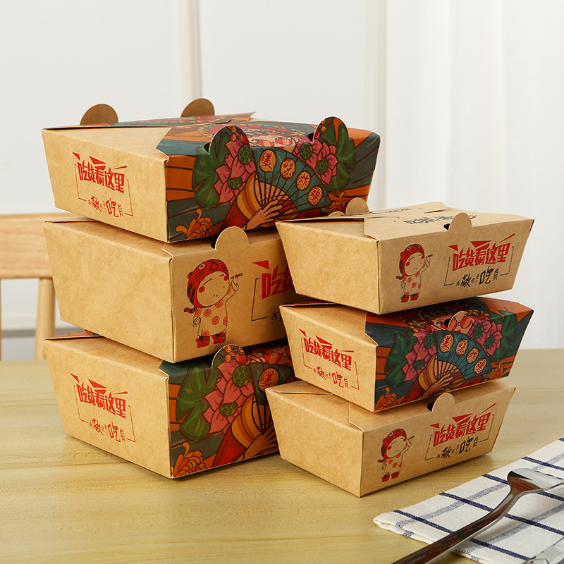 Caja de papel marrón para comida, caja desechable para arroz frito, caja de embalaje a prueba de aceite, caja para llevar pollo frito, barbacoa, ensalada, comida para llevar