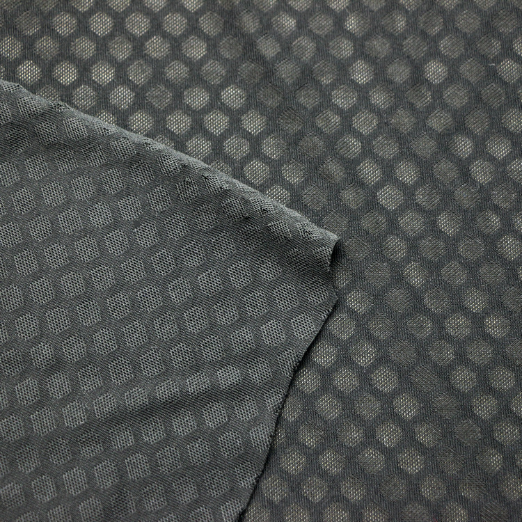 抗菌防霉提花网眼布针织纬编六角形涤纶氨纶提花单面布网眼布面料