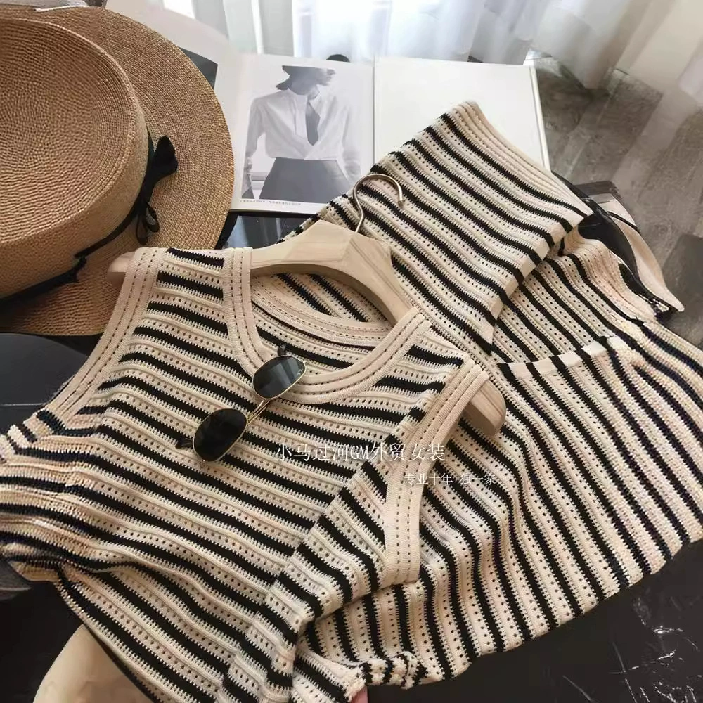 Это так красиво ~ высококачественный трикотажный тонкий жилет в полоску для женского платья на лето