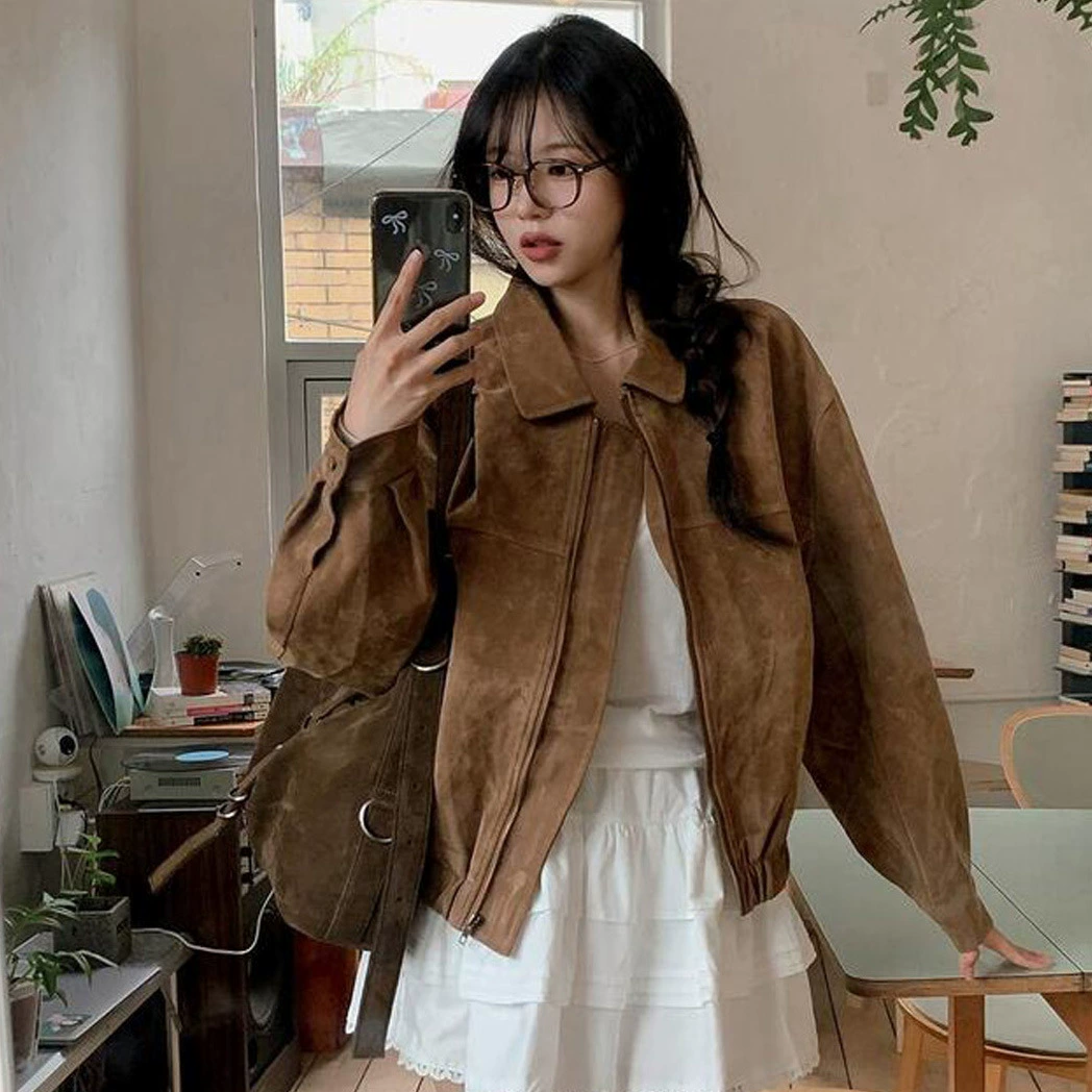 Новая французская бейсбольная форма из оленьей кожи в стиле ретро, ​​коричневая, свободная, осенне-зимняя, красивая мотоциклетная куртка