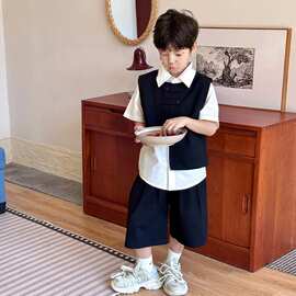 男童夏装套装2025新款中大童夏季男孩演出礼服儿童西装马甲三件套