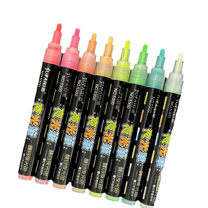 Lápiz luminoso de color, resaltador brillante de 8 colores, bolígrafo de tela, ambiente de fiesta, bolígrafo de graffiti luminoso de bricolaje, marcador luminoso