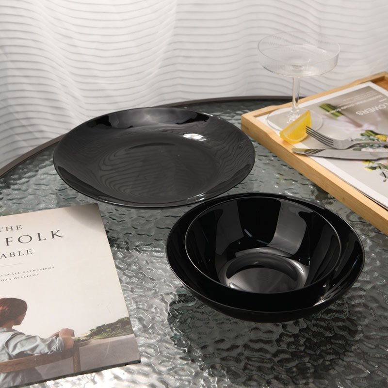 Dark Night Black Tableware Pure Color Rice Bowl Soup Bowl Plate Dinner Plate Personalized Fashionable Black Glass Western Food Plate Multi-Functional Dinner Plate Dark Night Black Tableware Pure Color Rice Bowl Soup Bowl Plate Dinner Plate Personalized Fashionable Black Glass Western Food Plate Multi-Functional Dinner Plate