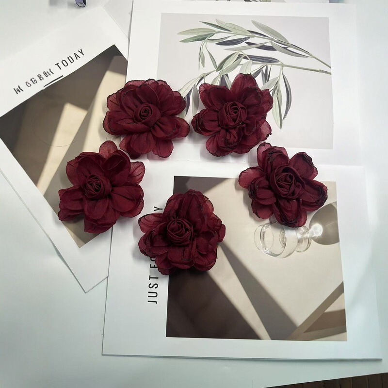 Caro同款烤边布艺花朵9cm立体烧边花朵diy发饰鞋帽胸花饰品配件|undefined