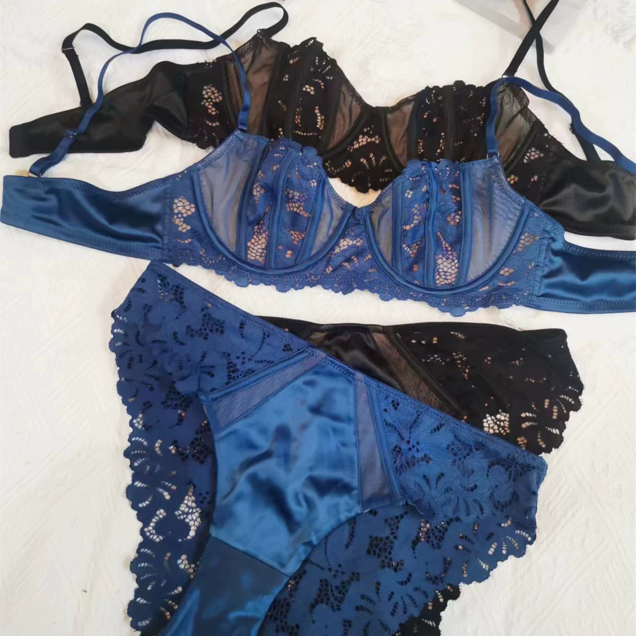 (Cross-border trading), lace ultra thin bra, supporting underwear with steel rings, sexy set, french style