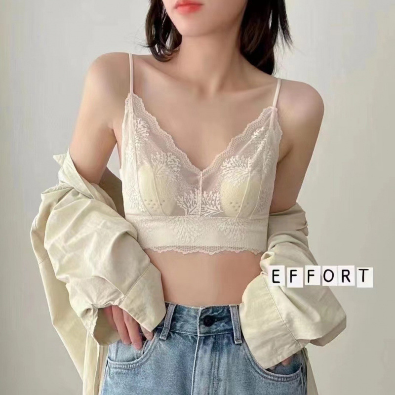 Seamless Intimates for Women, Slimming Look Travel Quick-Drying Rabbit Ear Cup French Lace Gauze Thin Breathable Back Bra