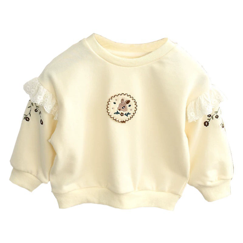 Весна и осень 2024, новый стиль, пуловеры с вышивкой для девочек, толстовки для детей маленьких и средних размеров, модные и милые топы оптом