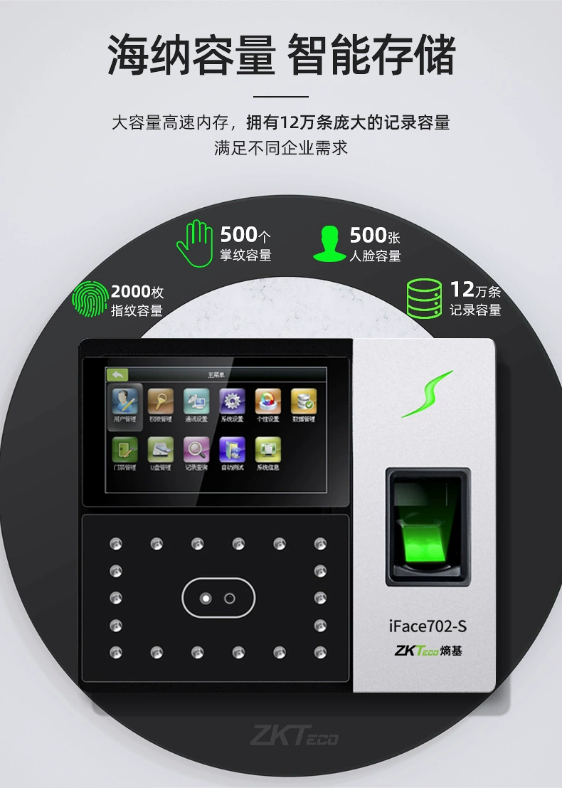 ZKTECO Entropy Base Technology iFace702-S обновлённая версия 502, терминал распознавания лиц для учёта рабочего времени