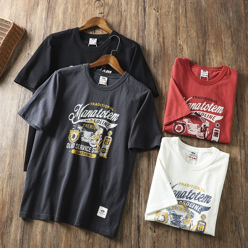 1688 Одежда оптом Летняя внешняя торговля мужская одежда с короткими рукавами свободная повседневная мужская футболка бегает по рекам и озерам