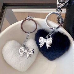 韓国ins甜妹銀色愛蝶結びチェーンストラップレトロ少女心キーホルダー