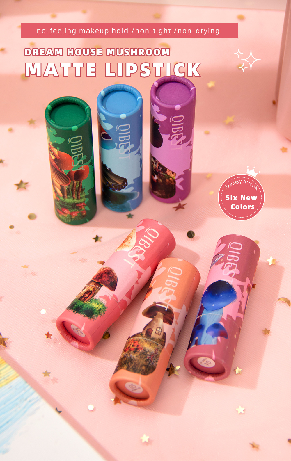 QIBEST Moisturizing matte new Color Lipstick has a velvety misty texture that is not easy to fade and lasts long. It is a cross-border nude color lipstick details Picture