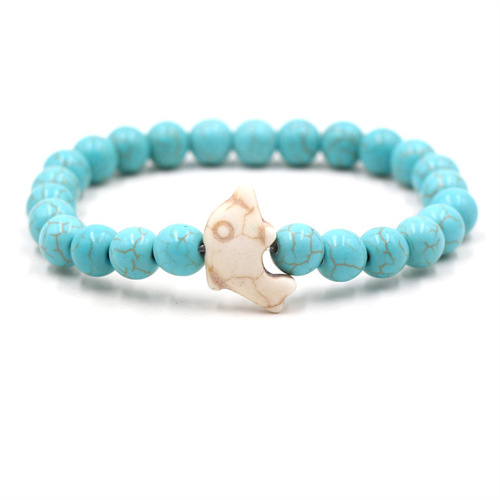 Foreign Trade Amazon Cross-Border Black Matte Green Amazonite Bracelet Fashion Men and Women Dolphin Elastic Couple Bracelet Wholesale