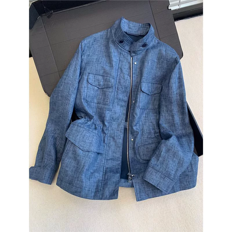 YT414354 Популярная корейская дикая синяя хлопчатобумажная льняная куртка весенняя женская 20