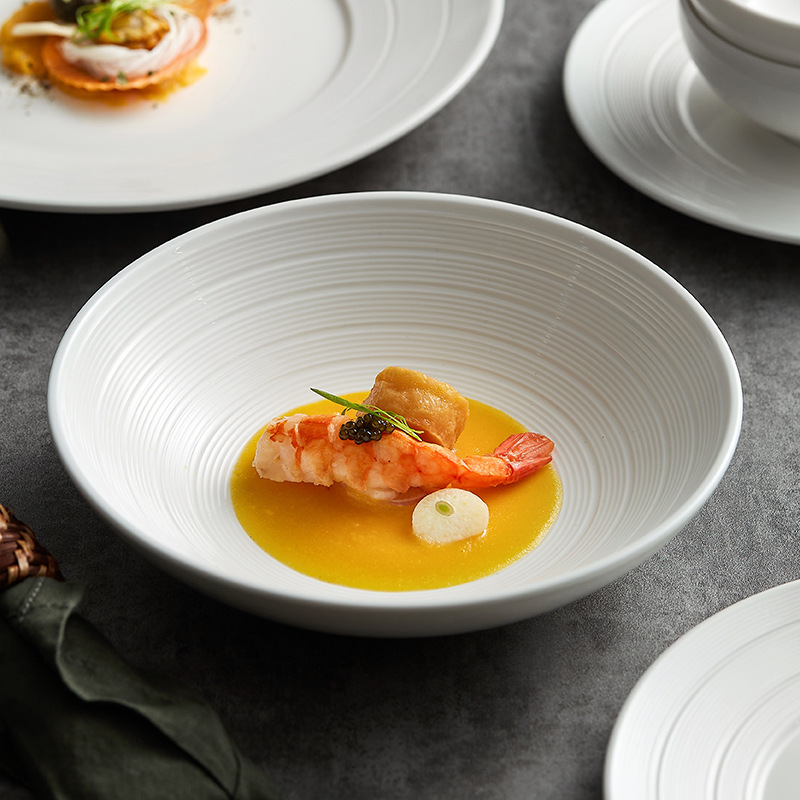 Vegetable Plate Bowl Household 2022 New White Ceramic Plate 8 Inch Dinner Plate Advanced Sense Tableware Japanese Style Deep Soup Plate