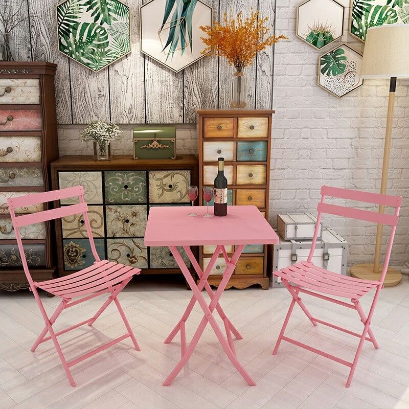 Folding Chairs, Balcony Leisure Tables and Chairs, Café Trendy Milk Tea Shop Round Square Table Set, Small Household Dining Table and Chairs