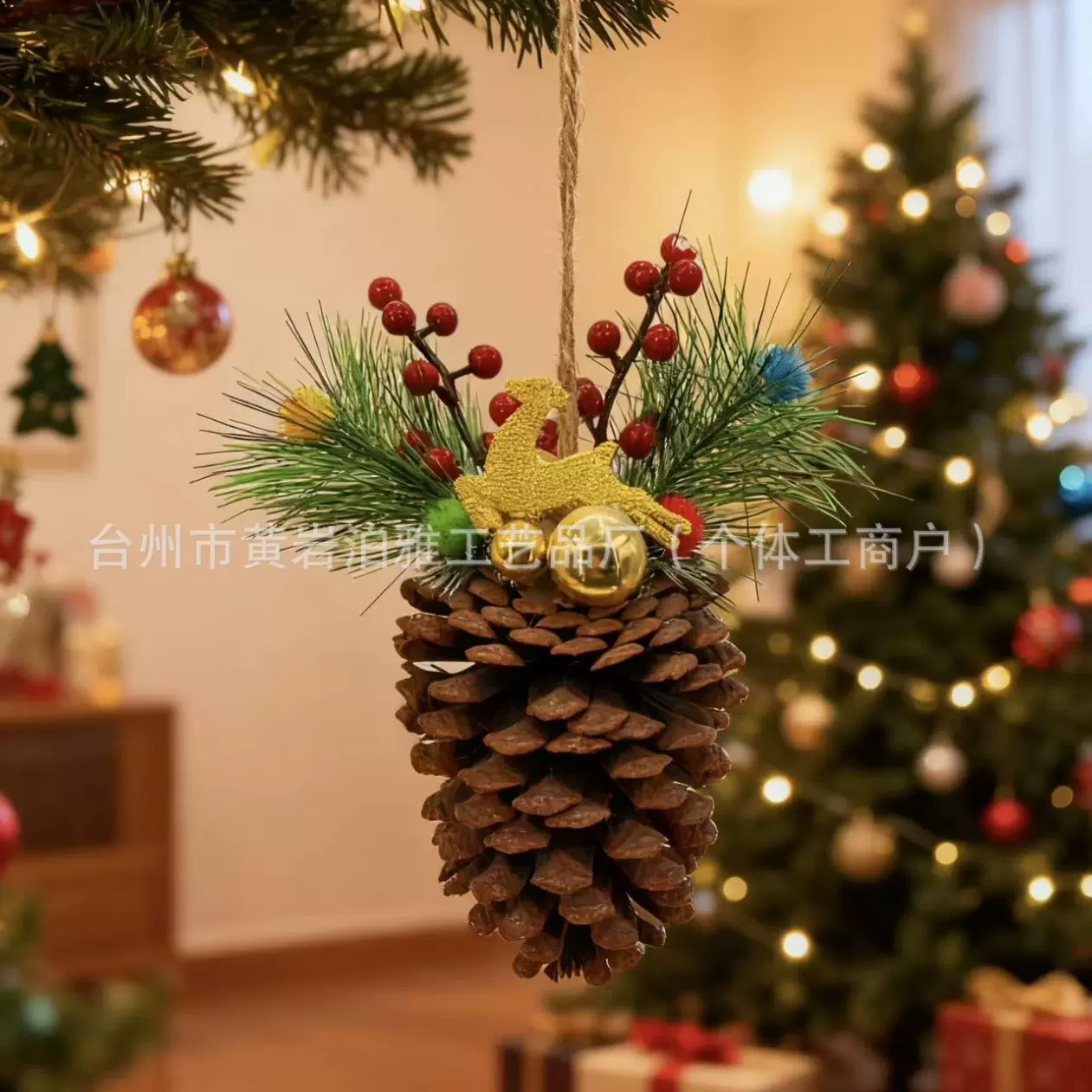 跨境圣诞铃铛蝴蝶鹿角结松果铃铛混合挂件圣诞树橱窗车挂挂饰装饰