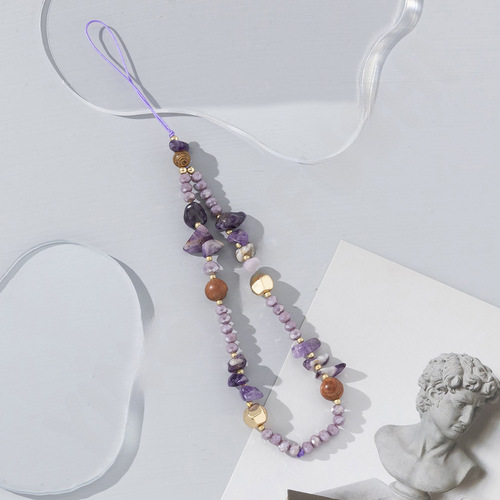 Amazon Summer New Natural Pebble Bead Phone Lanyard Chain Fashion Women's Short Phone Chain
