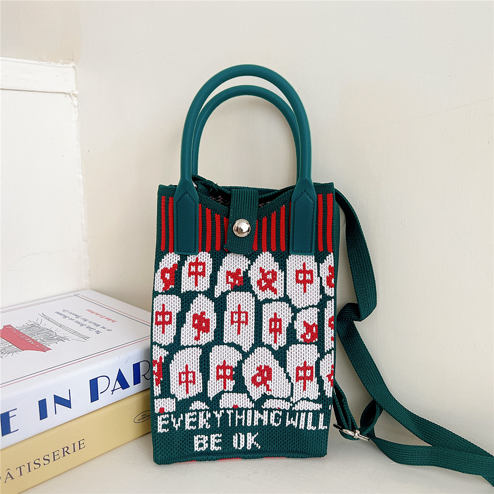 108g Weight Polyester Lining Material Buckle Closure Type Top Handle Strap Type Handbag Bags Type Casual, Daily Occasion Knit Material Cat Pattern All Seasons Season Women's Gender Vintage Style, Classic Style Style Bucket Shape Small Size Women's Small Knit Cat Vintage Style Classic Style Bucket Buckle Handbag 20