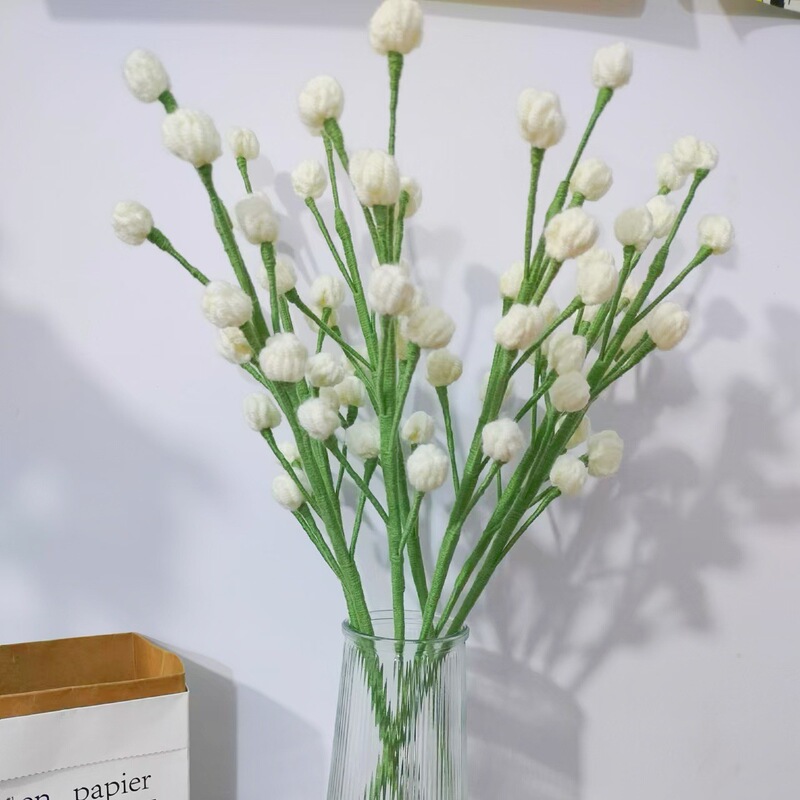 Wool Crocheted Literary and Artistic with Snow Fruit Flower Branches, Simulated Branches, Restaurant Living Room Decoration, Handmade Flower Creative Gifts