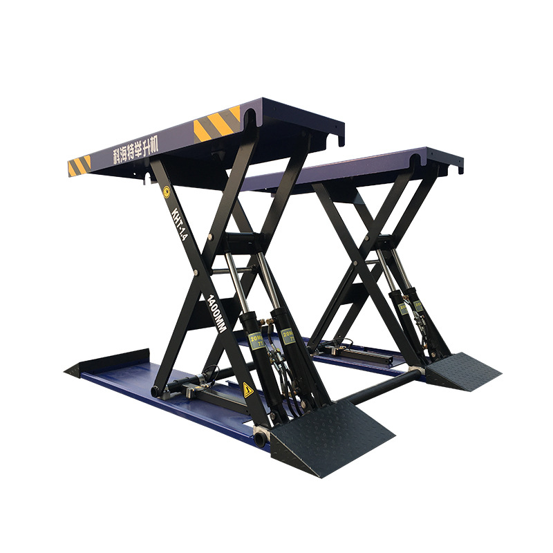 Equipo de mantenimiento de automóviles de la fábrica de Xianghong, elevador de tijeras pequeño ultrafino, elevador de tijera de 1,4 m, sistema de cuatro cerraduras