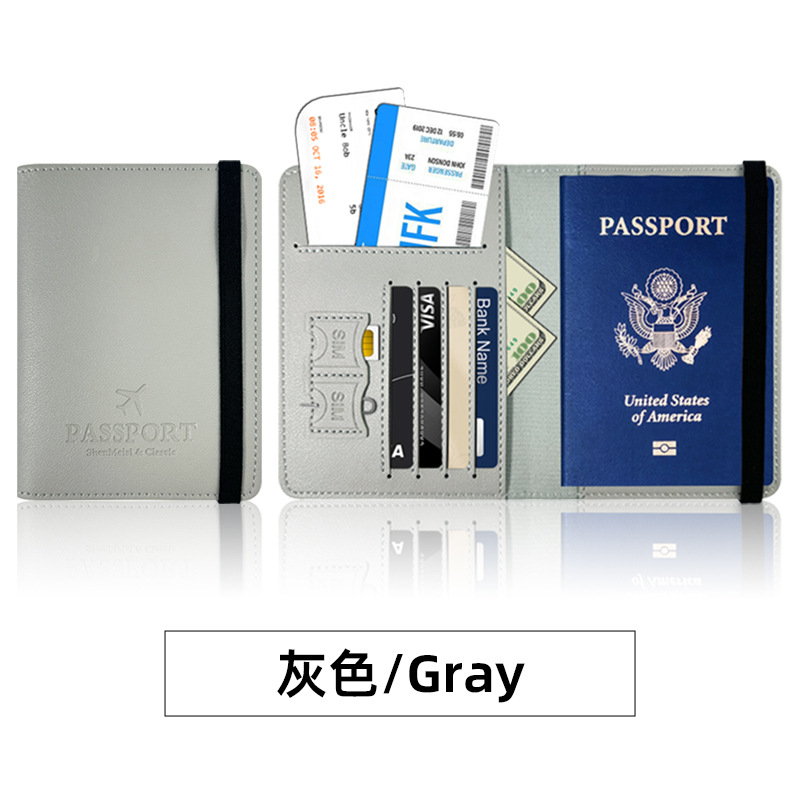 Protección de pasaporte transfronteriza multi-tarjeta, este conjunto de pasaporte de cuero grueso pu se puede fijar en bolsas de pasaporte de cuero LOGO.