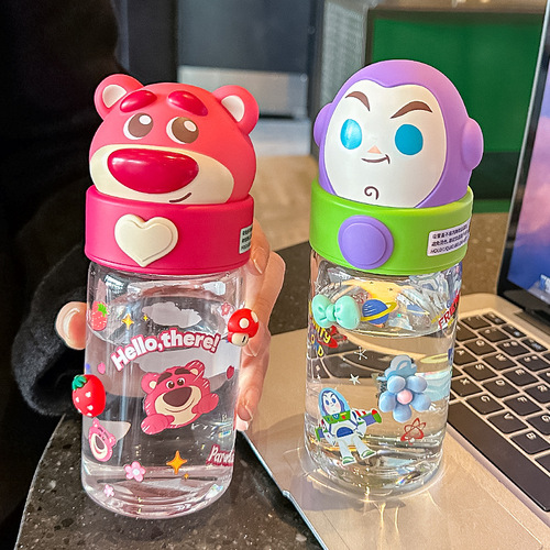 Strawberry bear water cup plastic cup for women with good looks, household high temperature resistant students, cute straight drinking mouth new 2024 cup