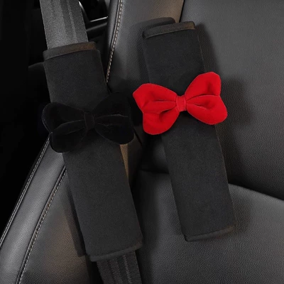 Car Seat Belt Cover Goddess | Seat belt shoulder pad - set-of-2-black-red-bow-plush-shoulder-cover