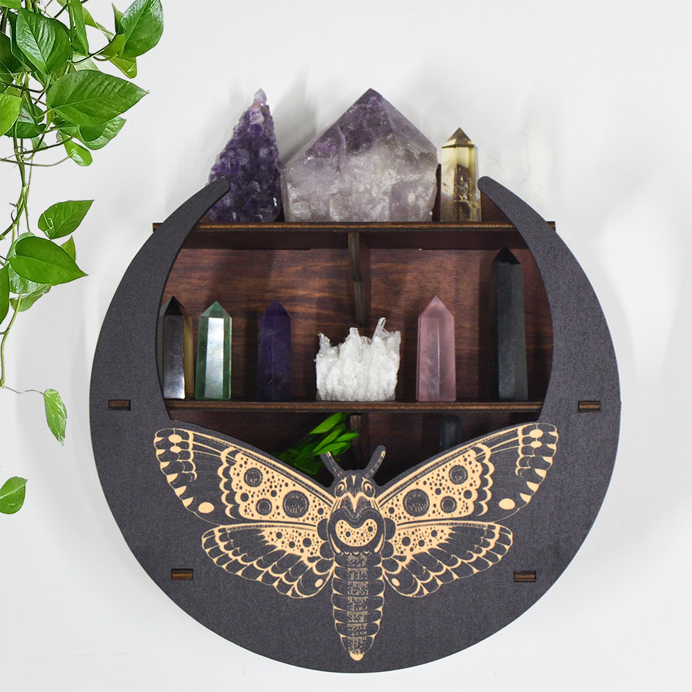 Basswood Material Moon Pattern Retro Style Retro Moon Basswood Storage Rack 1 Piece