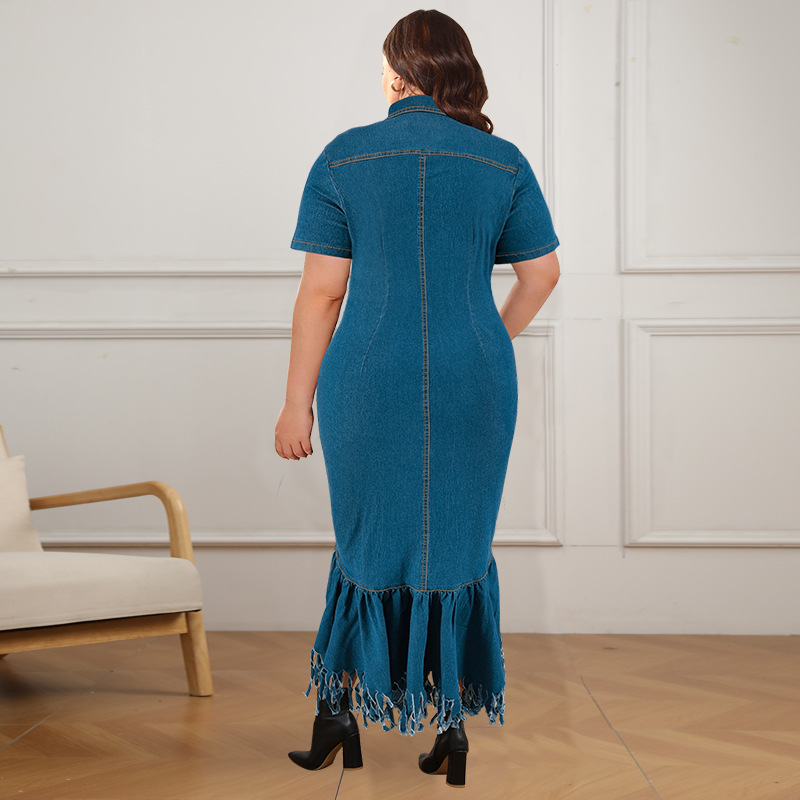 Women's Clothing Elegant Plus Size Women's Denim Dress Style Fashion For Formal & Casual For Women Striped Print Long_ecoleips.com