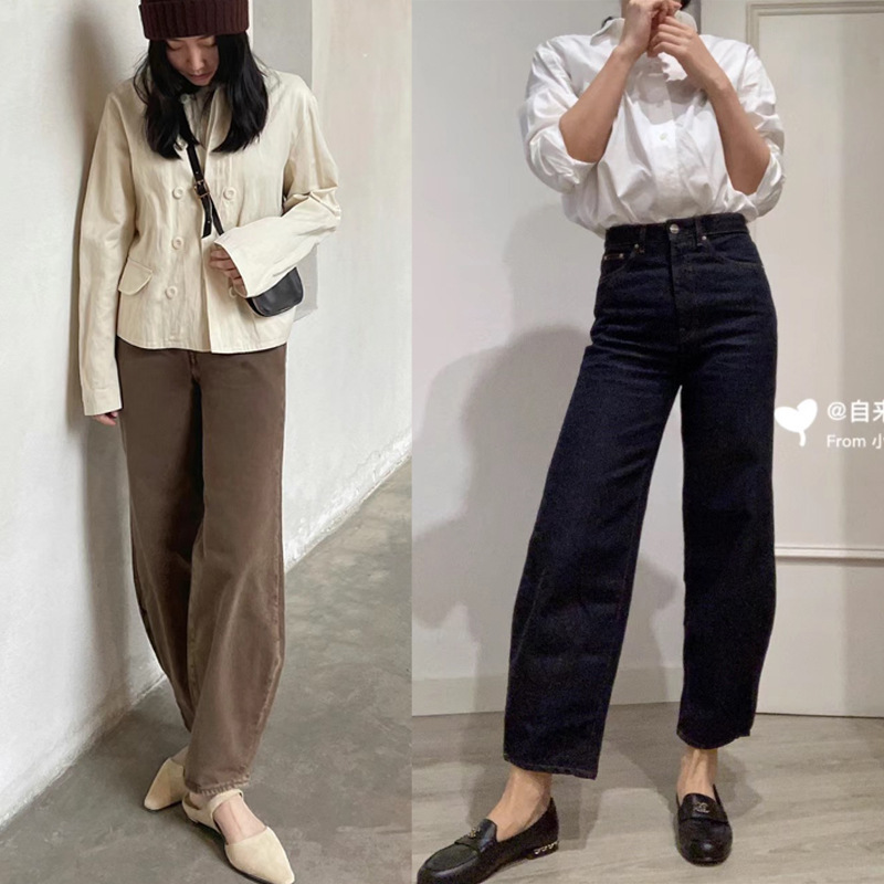 The pants are absolutely perfect! Modified leg shape ~ Swedish niche high waist loose slimming barrel-shaped contour jeans