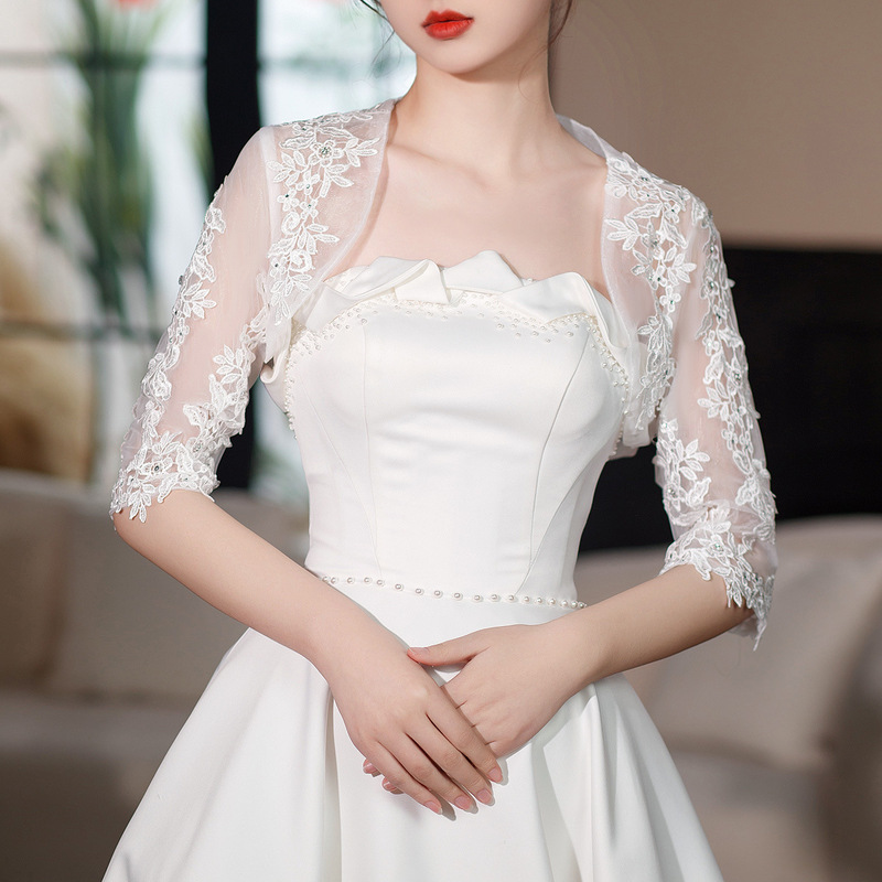 New lace mesh white shawl Cape spring fashion bridal wedding dress wedding shawl for women cross-border wholesale