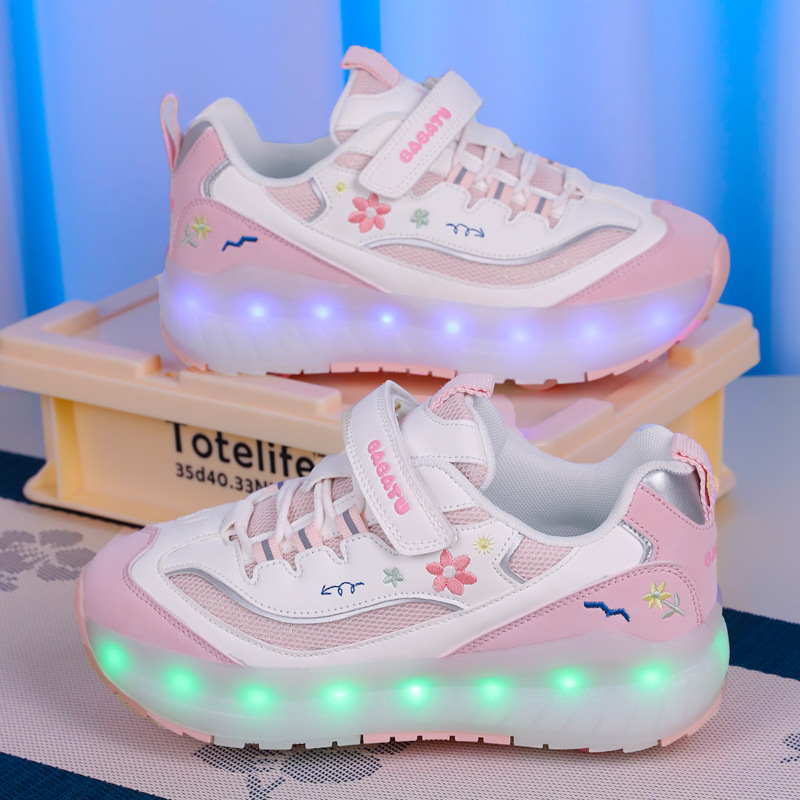 New Style Heelys Shoes for Girls, Mesh Four-Wheel Walking and Sliding USB Charging Kidsren's Four-Season Wheel Shoes in Stock Wholesale
