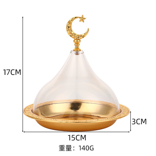 Factory direct sales European elegant and atmospheric alloy solid color carved disc portable acrylic cover cake dessert plate