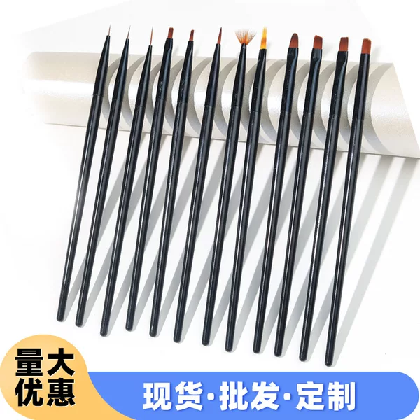 Cross-border wooden pole nail phototherapy pen full set suit 12 black long pole nail stamp pen functional pen painting