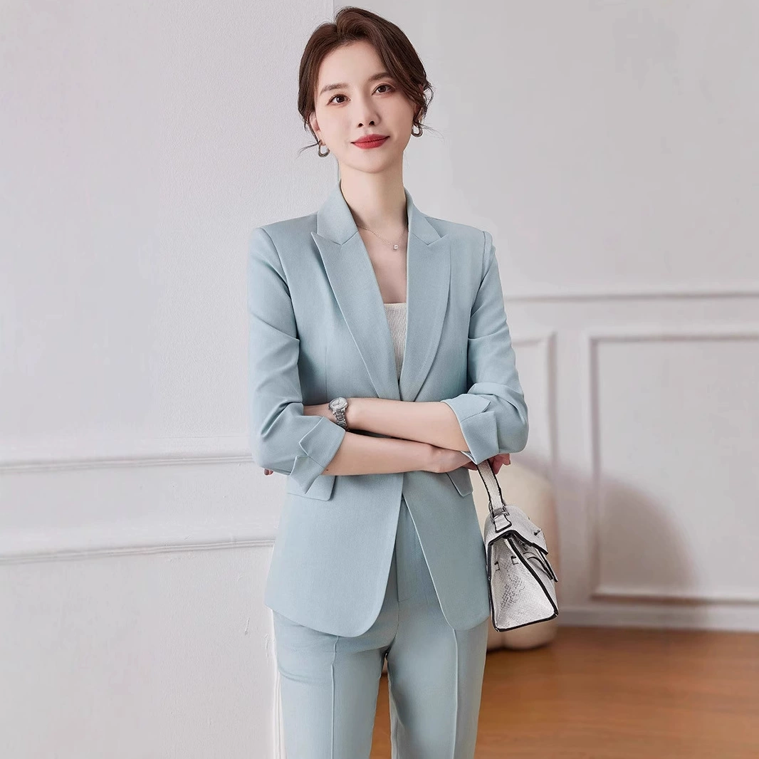 2025 весна и осень новый темперамент средний рукав с одним карманом пряжки светло-голубой профессиональный костюм повседневный костюм производитель на полках