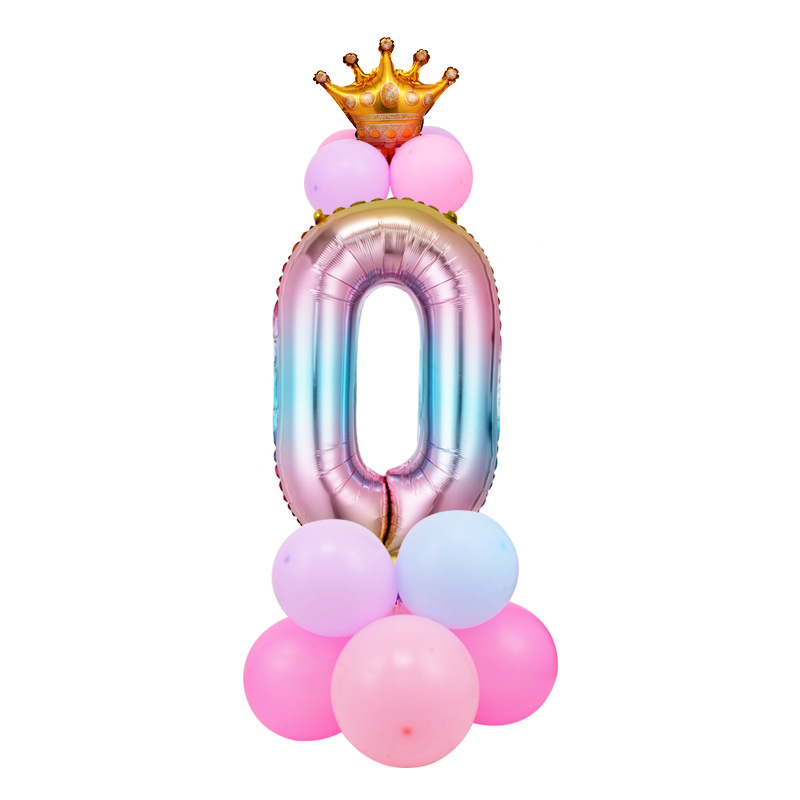 0-9 cumpleaños digital globo columna bebé un mes de edad diseño carretera globo fiesta decoración corona película de aluminio
