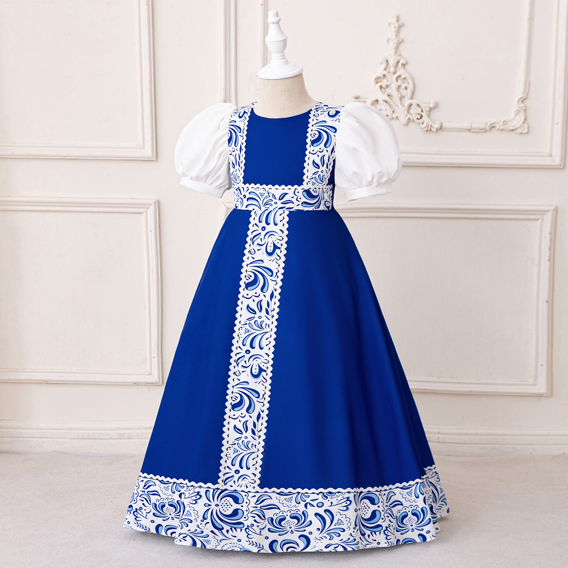 Vestido estilo túnica transfronterizo de nuevo estilo para niñas, vestido estampado con mangas abullonadas, vestido largo con cuello redondo, vestido túnica infantil. image 7